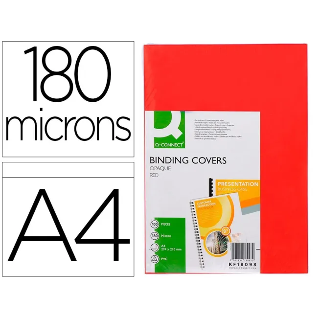 TAPA DE ENCUADERNACION Q-CONNECT PVC DIN A4 OPACA ROJO 180 MICRAS C...
