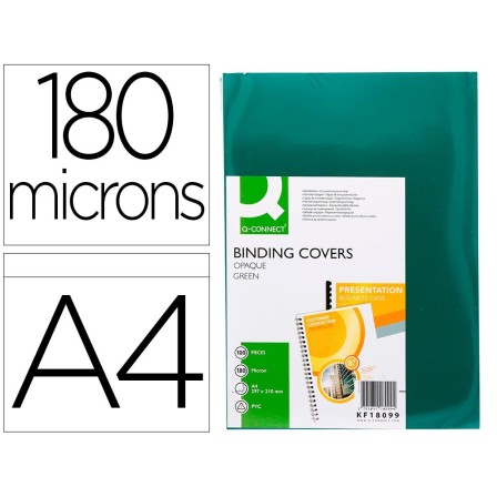 TAPA DE ENCUADERNACION Q-CONNECT PVC DIN A4 OPACA VERDE 180 MICRAS ...