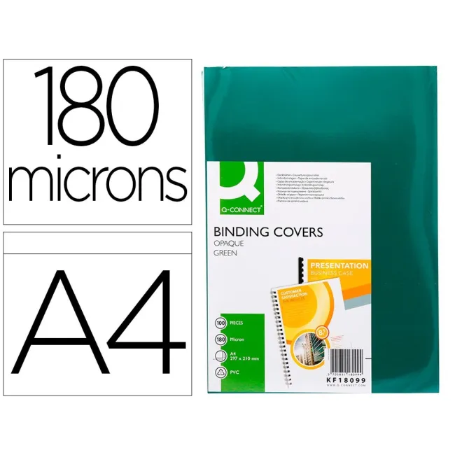 TAPA DE ENCUADERNACION Q-CONNECT PVC DIN A4 OPACA VERDE 180 MICRAS ...