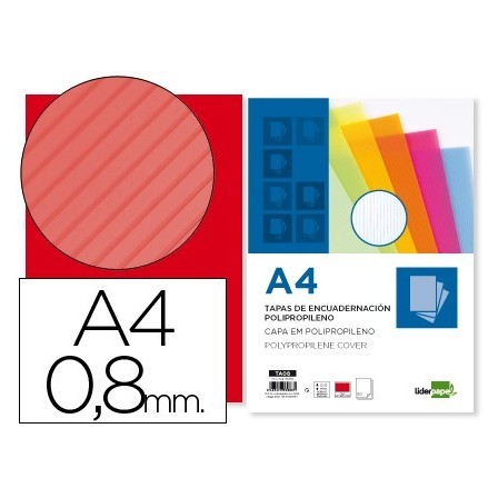 TAPA ENCUADERNACION LIDERPAPEL POLIPROPILENO ONDULADO A4 0.8 MM ROJ...