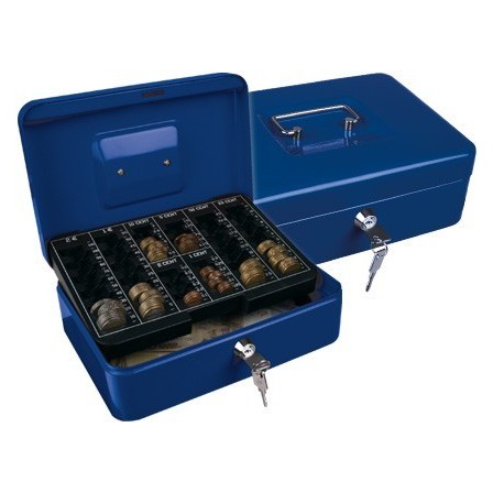 CAJA CAUDALES Q-CONNECT 10" 250X180X90 MM AZUL CON PORTAMONEDAS