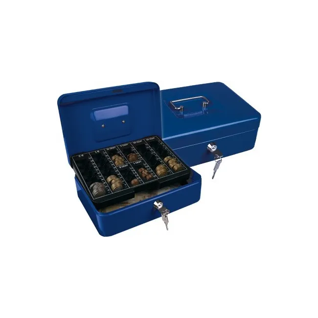 CAJA CAUDALES Q-CONNECT 10" 250X180X90 MM AZUL CON PORTAMONEDAS
