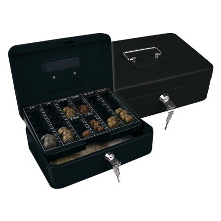 CAJA CAUDALES Q-CONNECT 10" 250X180X90 MM NEGRA CON PORTAMONEDAS