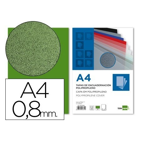 TAPA ENCUADERNACION LIDERPAPEL POLIPROPILENO A4 0.8MM VERDE PAQUETE...