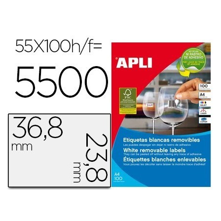 ETIQUETA ADHESIVA APLI 36,8X23,8 MM FOTOCOPIADORA LASER INKJET CAJA...