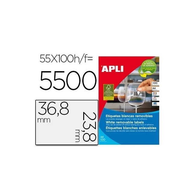 ETIQUETA ADHESIVA APLI 36,8X23,8 MM FOTOCOPIADORA LASER INKJET CAJA...
