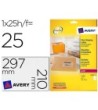 ETIQUETA ADHESIVAS AVERY DIN A4 IMPRIMIBLES TRANSPARENTE 210X297 MM...