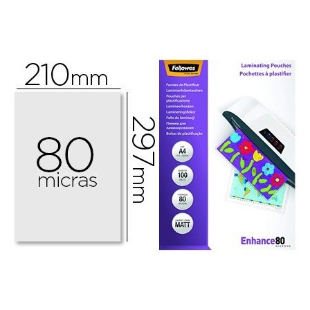 BOLSA DE PLASTIFICAR FELLOWES MATE DIN A4 80 MICRAS PACK 100 UNIDADES