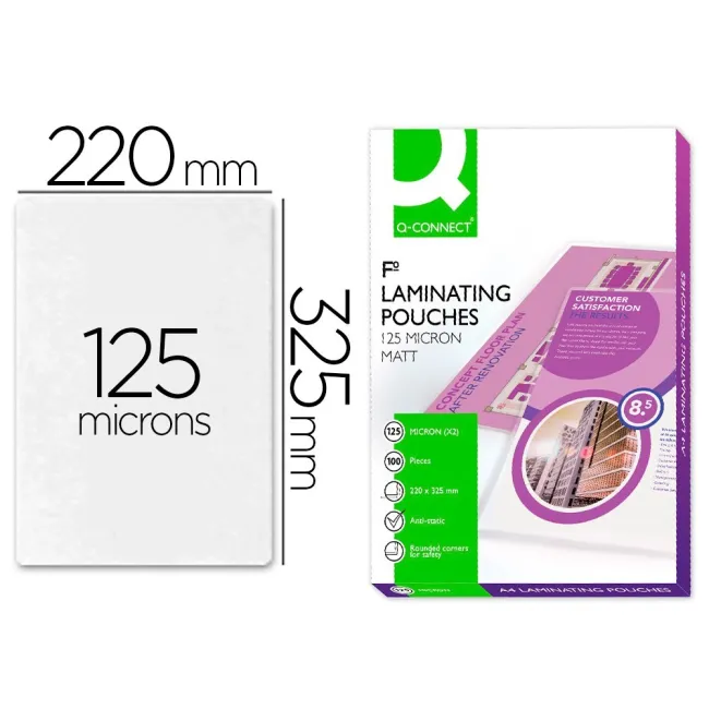 BOLSA DE PLASTIFICAR Q-CONNECT 325 X 220 MM 125MC FOLIO CAJA DE 100...
