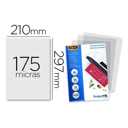 BOLSA DE PLASTIFICAR FELLOWES BRILLO DIN A4 175 MICRAS PACK 100 UNI...
