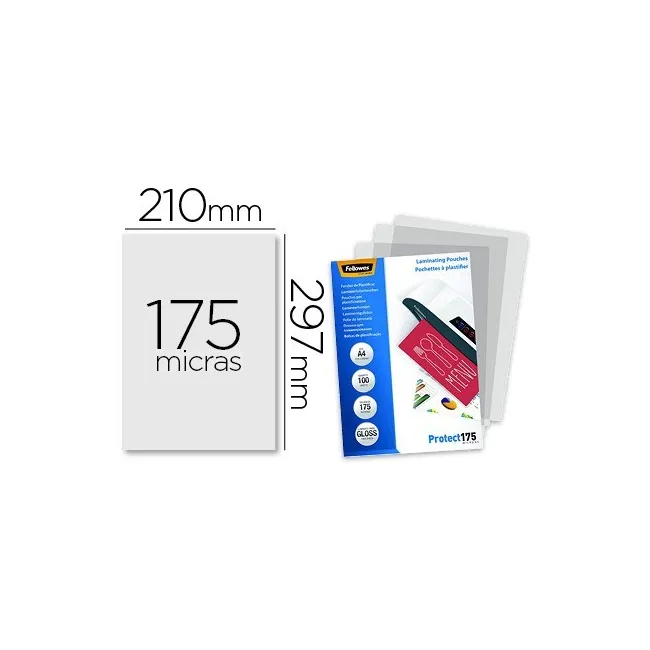 BOLSA DE PLASTIFICAR FELLOWES BRILLO DIN A4 175 MICRAS PACK 100 UNI...