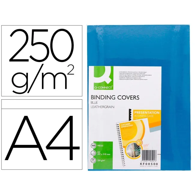 TAPA DE ENCUADERNACION Q-CONNECT CARTON DIN A4 AZUL SIMIL PIEL 250 ...