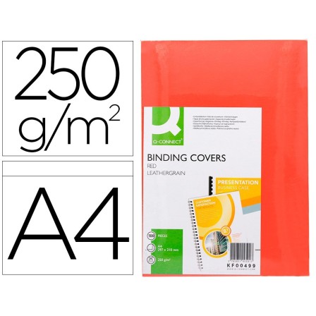 TAPA DE ENCUADERNACION Q-CONNECT CARTON DIN A4 ROJO SIMIL PIEL 250 ...