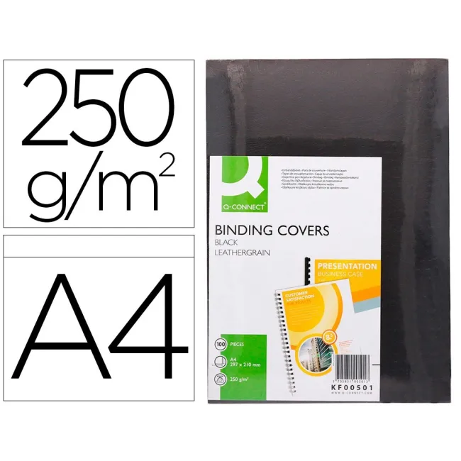 TAPA DE ENCUADERNACION Q-CONNECT CARTON DIN A4 NEGRO SIMIL PIEL 250...