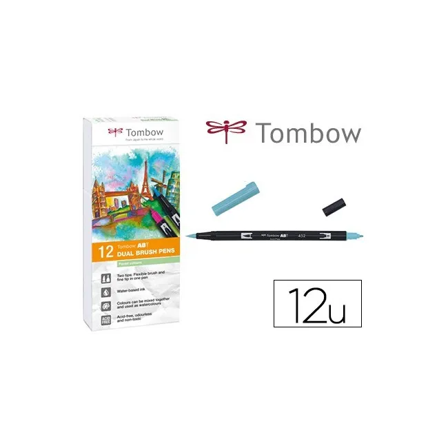 ROTULADOR TOMBOW ACUARELABLE DOBLE PUNTA PINCEL COLORES PASTEL ESTU...