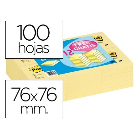 BLOC DE NOTAS ADHESIVAS QUITA Y PON POST-IT 76X76 MM PACK PROMOCION...