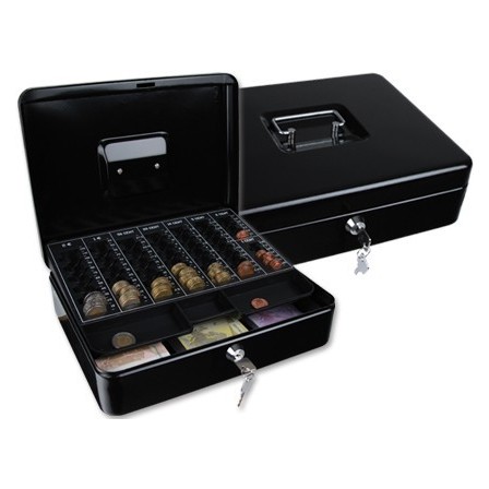 CAJA CAUDALES Q-CONNECT 12" 300X240X90 MM NEGRA CON PORTAMONEDAS