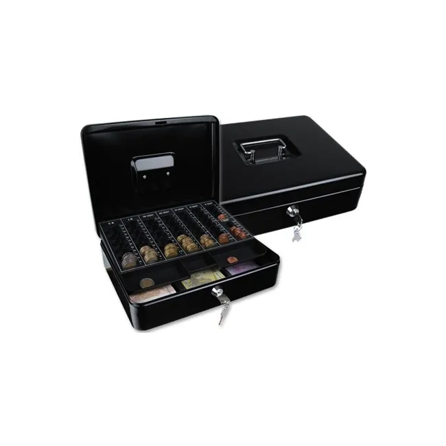 CAJA CAUDALES Q-CONNECT 12" 300X240X90 MM NEGRA CON PORTAMONEDAS