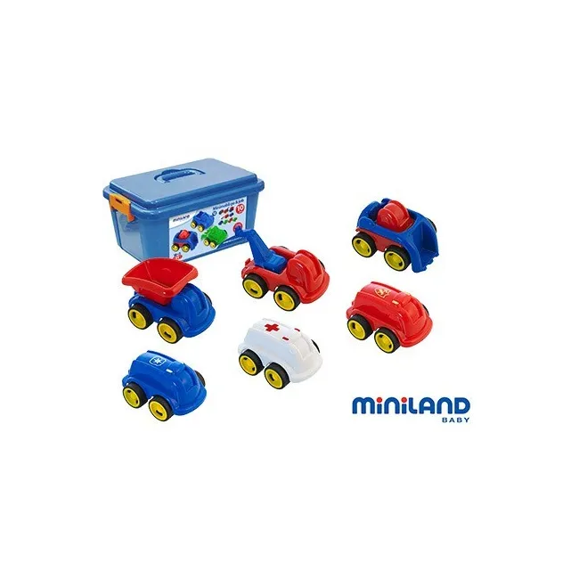 JUEGO DIDACTICO MINILAND CON 10 VEHICULOS PROFESIONALES FLEXIBLES P...