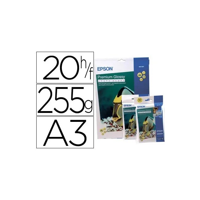 PAPEL EPSON PREMIUM GLOSSY PHOTO PAPER A3 (20HOJAS) 255GR. 255 GR.