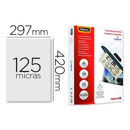 BOLSA DE PLASTIFICAR FELLOWES BRILLO DIN A3 125 MICRAS PACK DE 100 ...