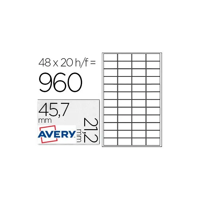 ETIQUETA ADHESIVA AVERY POLIESTER PLATA 45,7 X 21,2 MM LASER PACK D...