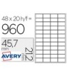 ETIQUETA ADHESIVA AVERY POLIESTER PLATA 45,7 X 21,2 MM LASER PACK D...