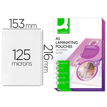 BOLSA DE PLASTIFICAR Q-CONNECT 153 X 216 MM DIN A5 125 MC AUTOADHES...