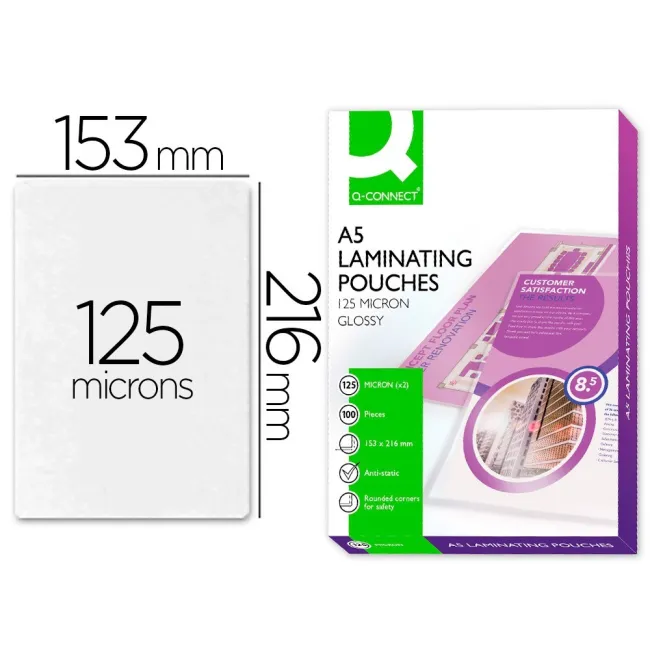 BOLSA DE PLASTIFICAR Q-CONNECT 153 X 216 MM DIN A5 125 MC AUTOADHES...