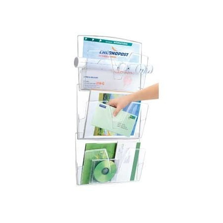 EXPOSITOR MURAL CEP DE PARED 3 BANDEJAS DIN A4 TRANSPARENTE 361X86X...