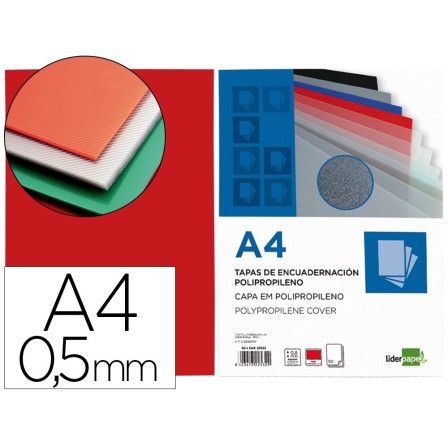 TAPA ENCUADERNACION LIDERPAPEL POLIPROPILENO A4 0.5 MM ROJO TRANSLU...