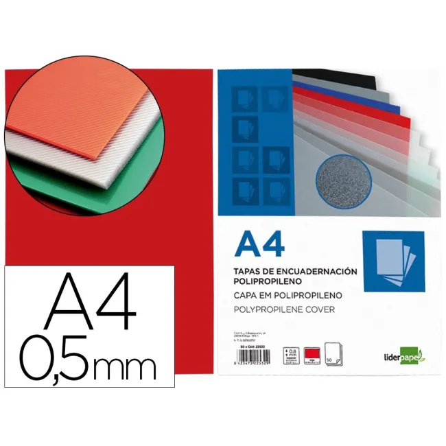 TAPA ENCUADERNACION LIDERPAPEL POLIPROPILENO A4 0.5 MM ROJO TRANSLU...