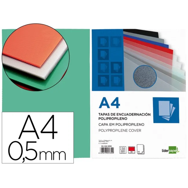 TAPA ENCUADERNACION LIDERPAPEL POLIPROPILENO A4 0.5 MM VERDE TRANSL...