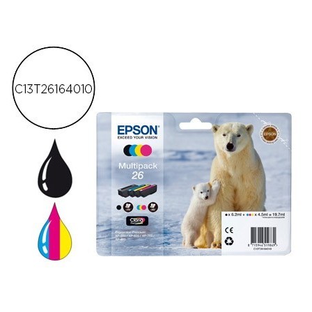 INK-JET EPSON 26XP 600 / 605 / 700 / 800 AMARILLO CIAN MAGENTA NEGR...