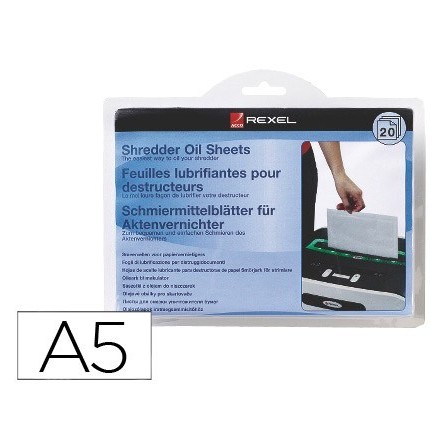 HOJAS LUBRICANTES REXEL PARA DESTRUCTORA PAQUETE DE 20 HOJAS TAMAÑO...