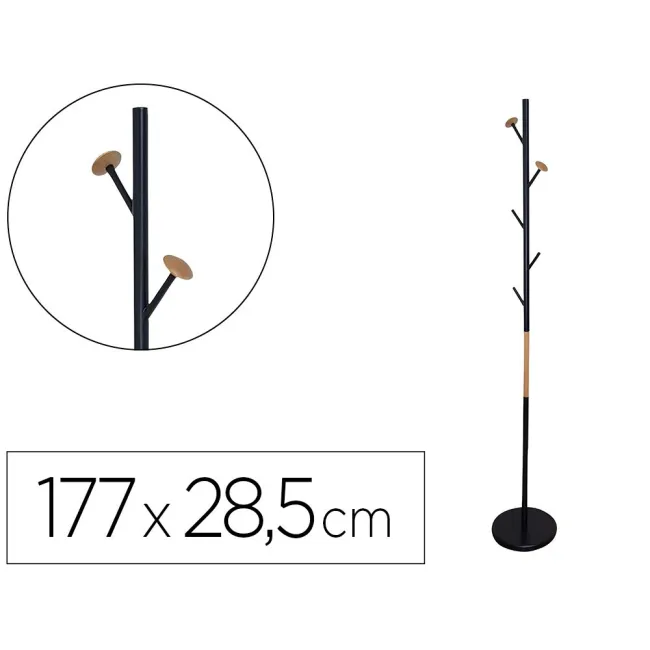 PERCHERO METALICO Q-CONNECT NEGRO CON DETALLES DE MADERA 5 COLGADOR...