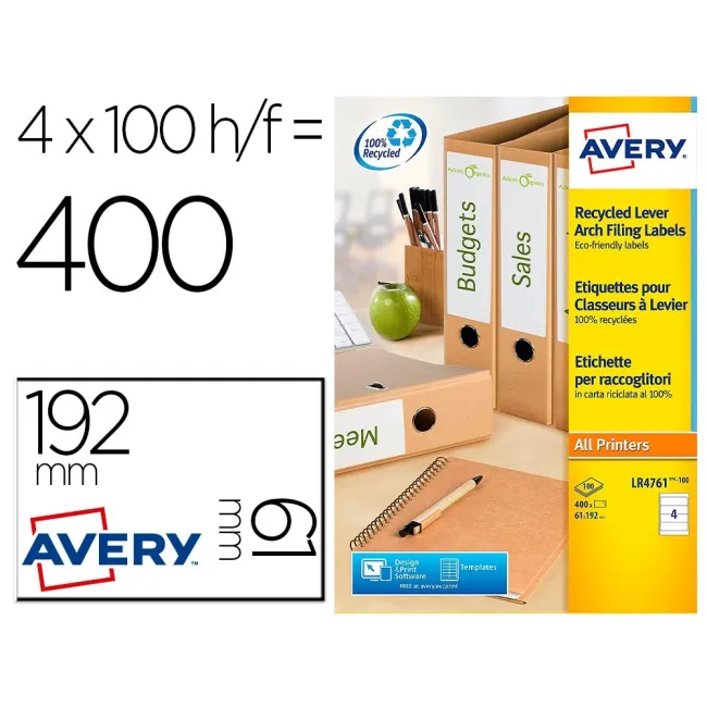 ETIQUETA ADHESIVA AVERY PAPEL BLANCO RECICLADO PARA ARCHIVADOR 192X...