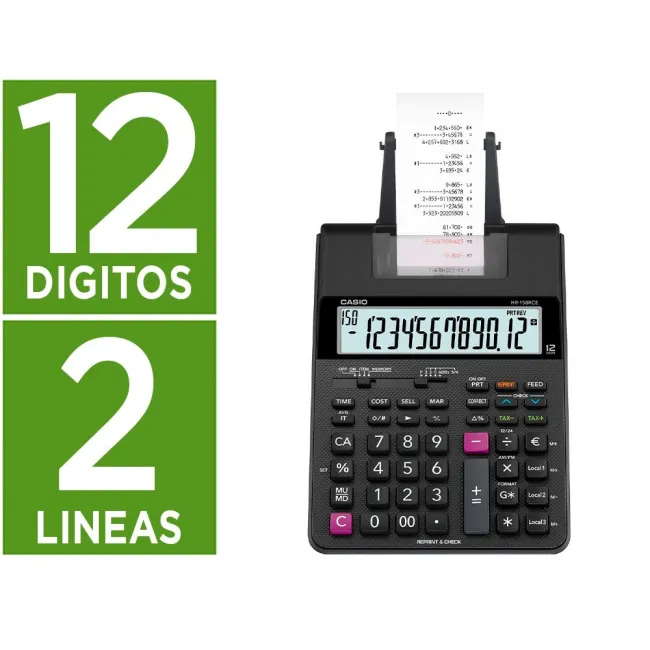 CALCULADORA CASIO HR-150RCE IMPRESORA PANTALLA LC PAPEL 58 MM IMPRE...