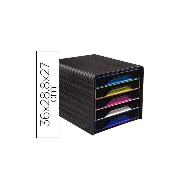 FICHERO CAJONES DE SOBREMESA CEP 5 CAJONES NEGRO/MULTICOLOR 360X288...