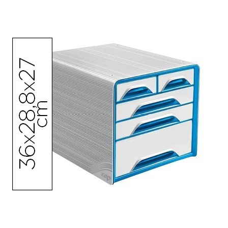 FICHERO CAJONES DE SOBREMESA CEP 5 CAJONES MIXTOS BLANCO/AZUL 360X2...