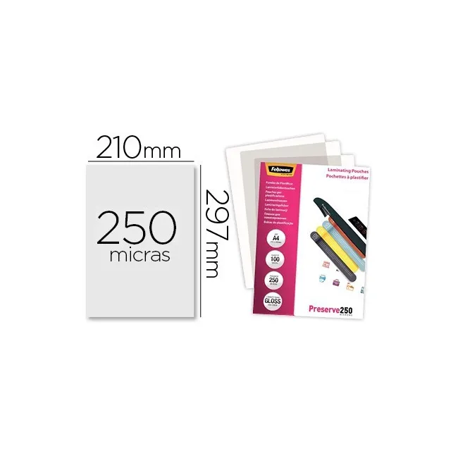 BOLSA DE PLASTIFICAR FELLOWES BRILLO DIN A4 250 MICRAS PACK DE 100 ...