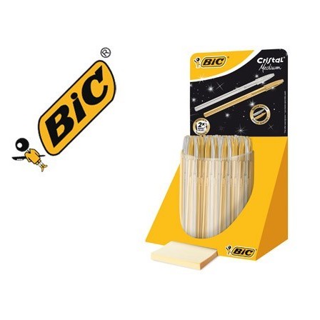 BOLIGRAFO BIC CRISTAL LINEA CELEBRATION DORADO Y PLATEADO EXPOSITOR...