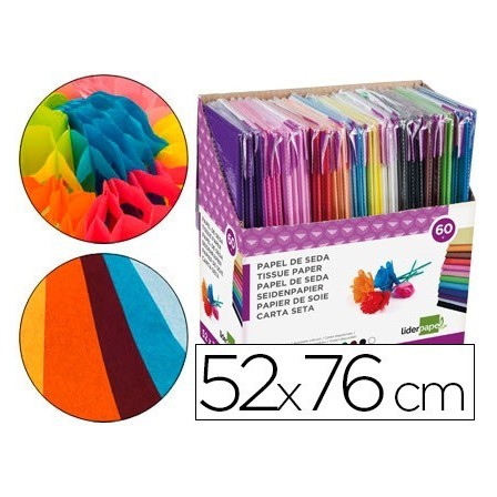 PAPEL SEDA LIDERPAPEL 52X76 CM EXPOSITOR 60 BOLSAS DE 5 HOJAS12 COL...