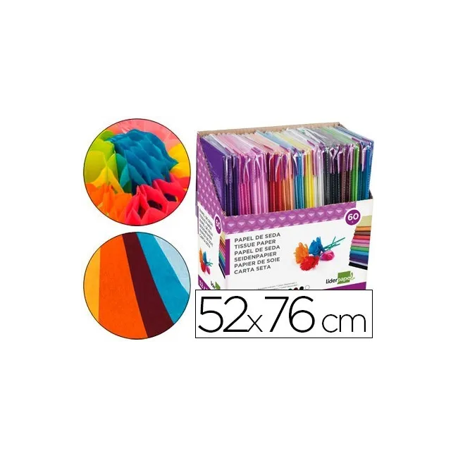 PAPEL SEDA LIDERPAPEL 52X76 CM EXPOSITOR 60 BOLSAS DE 5 HOJAS12 COL...