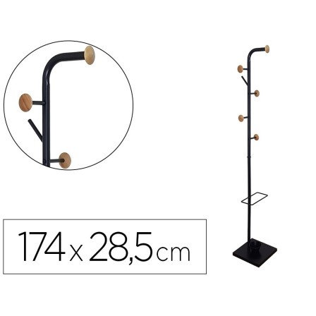 PERCHERO METALICO Q-CONNECT NEGRO CON DETALLES DE MADERA 6 COLGADOR...