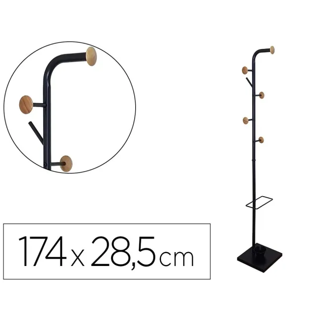 PERCHERO METALICO Q-CONNECT NEGRO CON DETALLES DE MADERA 6 COLGADOR...