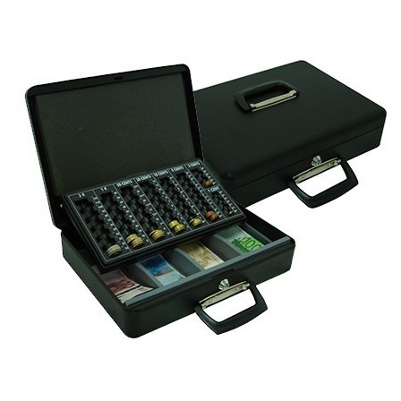 CAJA CAUDALES Q-CONNECT 14,5" 370X290X110 MM CON PORTAMONEDAS Y BAN...