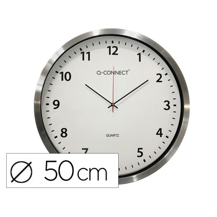 RELOJ Q-CONNECT DE PARED PLASTICO OFICINA REDONDO 60 CM MARCO CROMADO