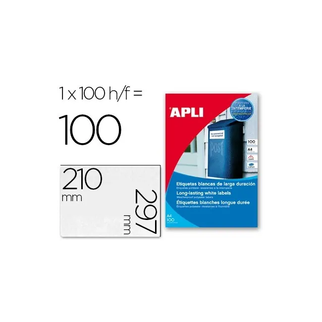 ETIQUETAS ADHESIVAS APLI 12121 TAMAÑO 210X297 MM POLIESTER RESISTEN...