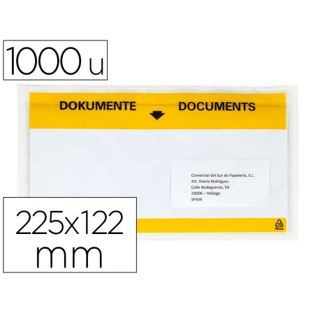 SOBRE AUTOADHESIVO Q-CONNECT PORTADOCUMENTOS MULTILINGUE 225X122 MM...